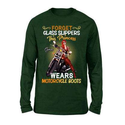 Personalized Biker Girl T-shirt/Long Sleeve/Sweatshirt/Hoodie - Gift Idea For Girl/Motorcycle Lover - Forget Glass Slippers This Princess Wears Motorcycle Boots
