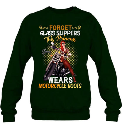 Personalized Biker Girl T-shirt/Long Sleeve/Sweatshirt/Hoodie - Gift Idea For Girl/Motorcycle Lover - Forget Glass Slippers This Princess Wears Motorcycle Boots