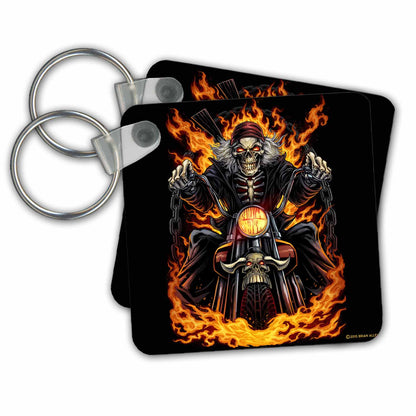 3dRose Key Chains Skeleton riding a motorcycle surrounded by flames (kc-252456-1)