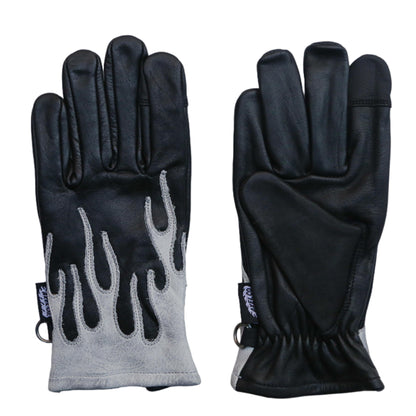 White Flamed Black Motorcycle Gloves